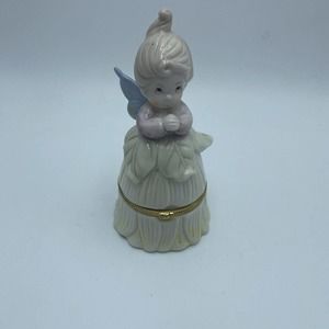 Pixie Trinket Box Pastel Co Praying w/ Wings Latched Jewelry Dish Gold Ton